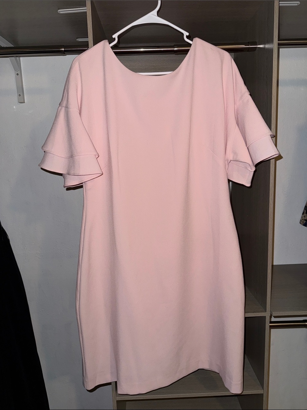 Jessica Howard Blush Pink Midi Shift Dress with Ruffle Sleeves
